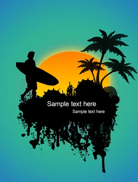 Surfer on tropical poster — Stock Vector