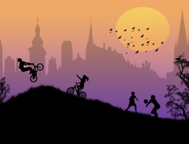 Children playing in a city park,vector illustration clipart