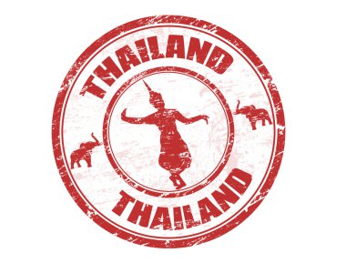Grunge rubber stamp with silhouette of traditional Thai dancerand the name of Thailand written inside the stamp clipart