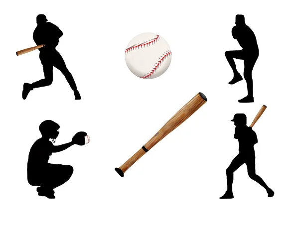 Baseball Hráči Silueta Vektorové Ilustrace — Stockový vektor