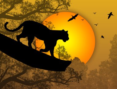 Panther on a tree clipart