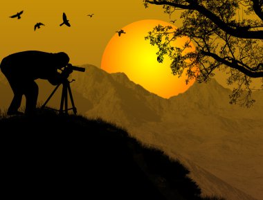 Photographer at sunset clipart