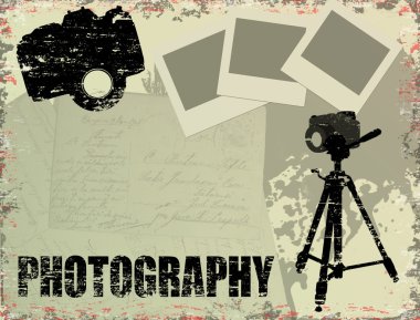 Vintage poster with instant photos, letters and photo cameras clipart