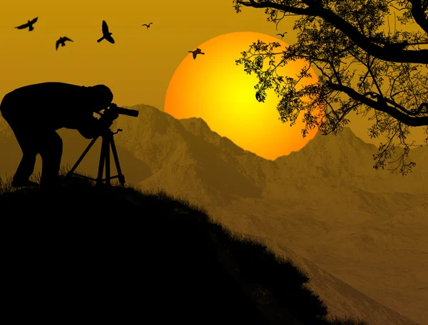 Fotograf na zachodzie słońca — Wektor stockowy