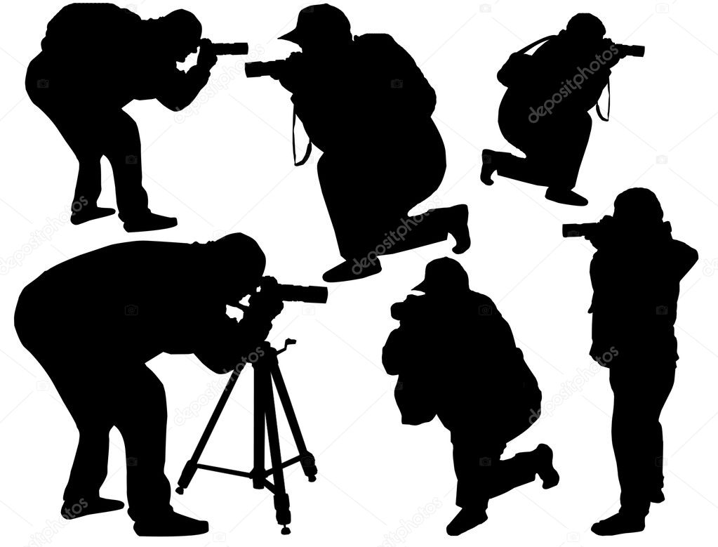 Vector illustration of professional photographers with equipment at work