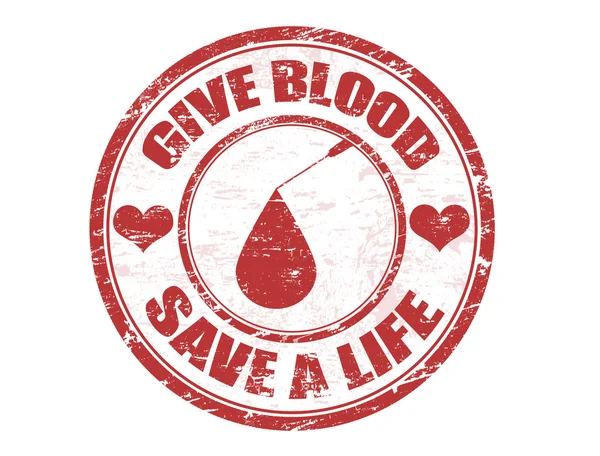 Timbro Grunge Rosso Con Goccia Sangue Testo Dare Sangue Salvare — Vettoriale Stock