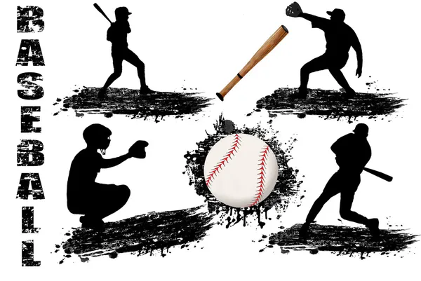 Бейсбол гравець силуети — стоковий вектор