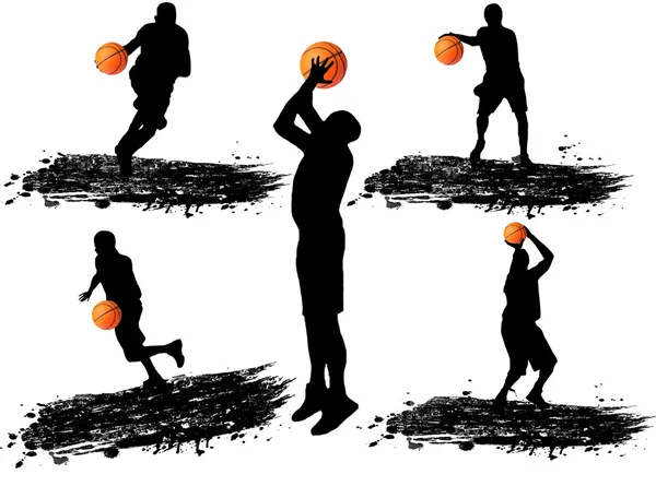 Siluetas de jugador de baloncesto — Vector de stock