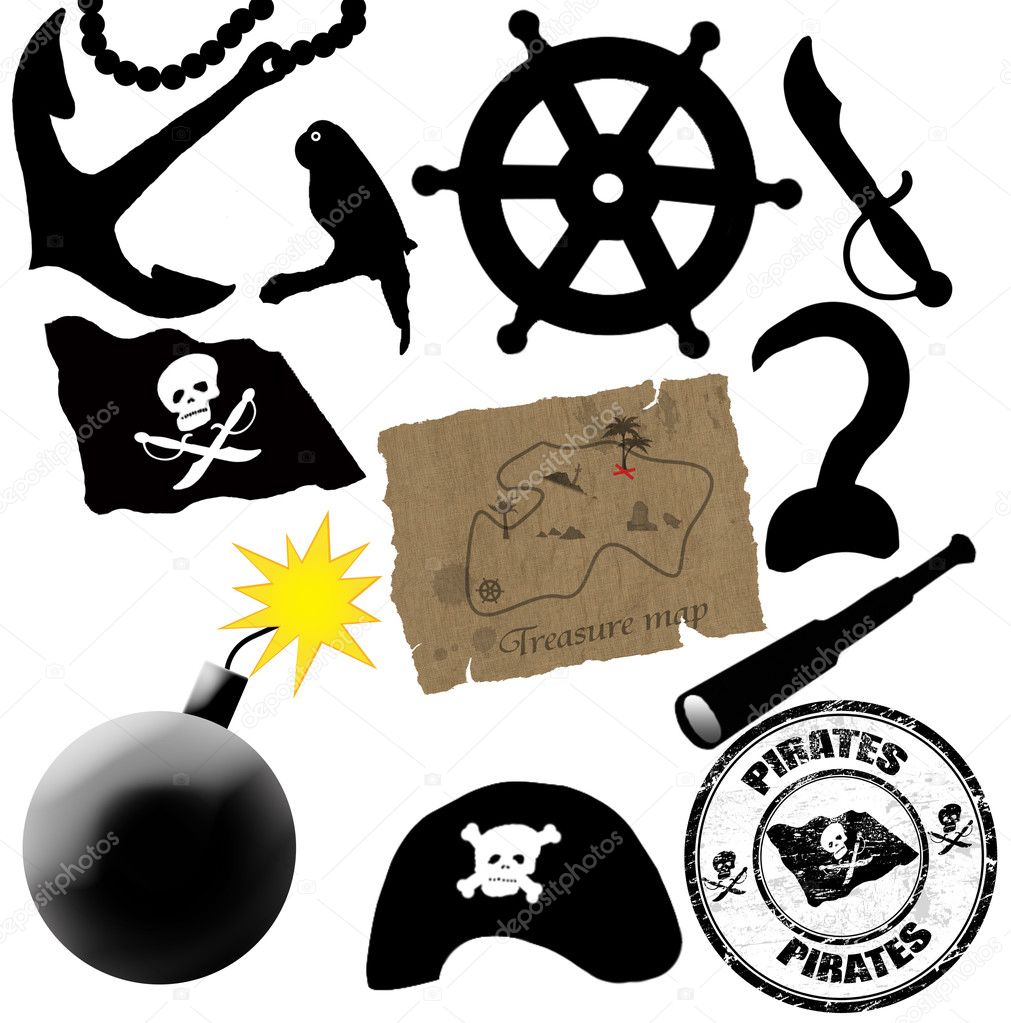 Vector collection of isolated elements for pirates life