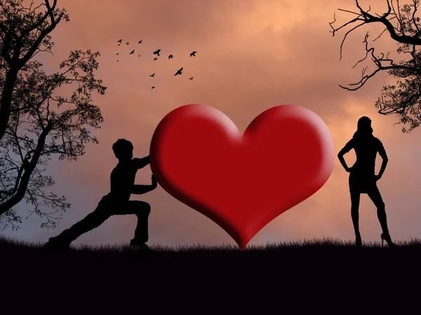 一个人把他的心给他的情人 概念背景的插图 — 图库照片