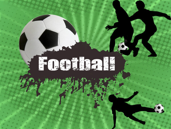 Гранж-футбольный плакат с игроками и мячом, векторная иллюстрация
