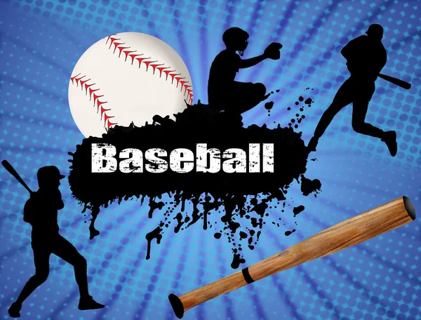 Grunge Baseball Poster Mit Spielern Und Ball Vektorillustration — Stockvektor