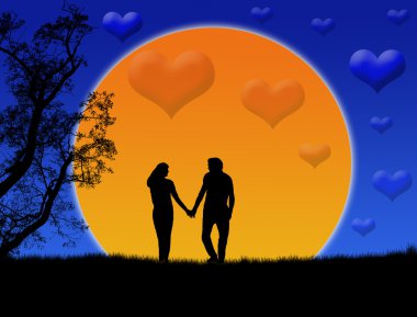 Silhouette of a loving couples clipart