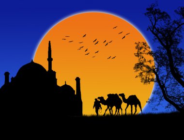 An Islamic sunset background clipart
