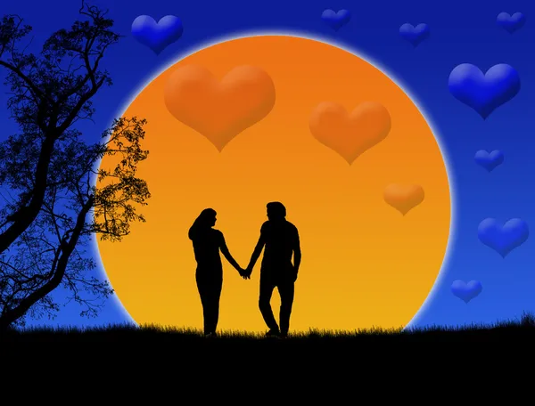 Silhouette of a loving couples — Stock Vector
