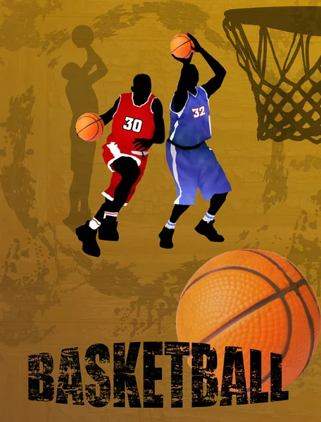 Jugadores Acción Ilustración Vectorial Equipo Baloncesto Sobre Fondo Abstracto — Archivo Imágenes Vectoriales