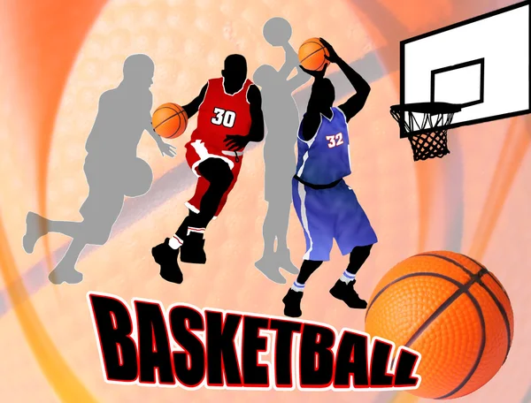 Giocatori Azione Illustrazione Vettoriale Squadra Basket Sfondo Astratto — Vettoriale Stock