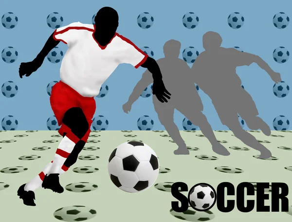 サッカー アクション プレーヤー 古典的なサッカー ポスターを抽象化 ベクトル イラスト — ストックベクタ