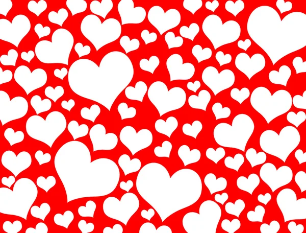 バレンタインデーのシームレスな白い心パターン赤 ベクトル イラスト — ストックベクタ