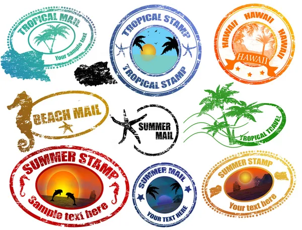 Selos de verão tropicais — Vetor de Stock