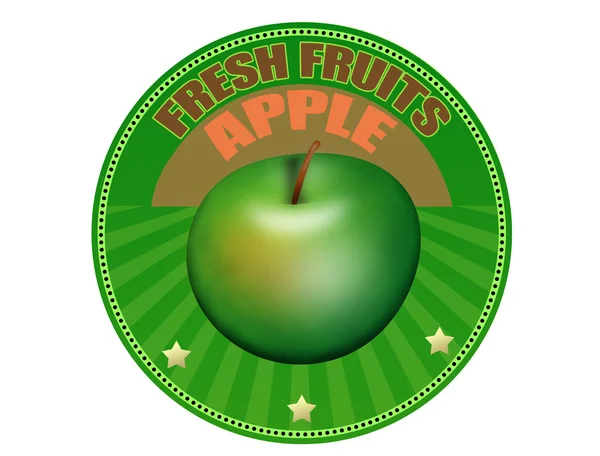 Vers Fruit Etiket Groene Appel Vectorillustratie — Stockvector