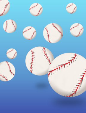 Collection of baseballs bouncing on a plain blue background clipart
