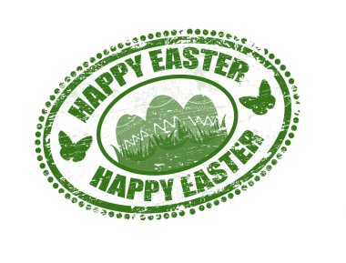 Green grunge rubber stamp with the text Happy Easter written inside, vector illustration clipart