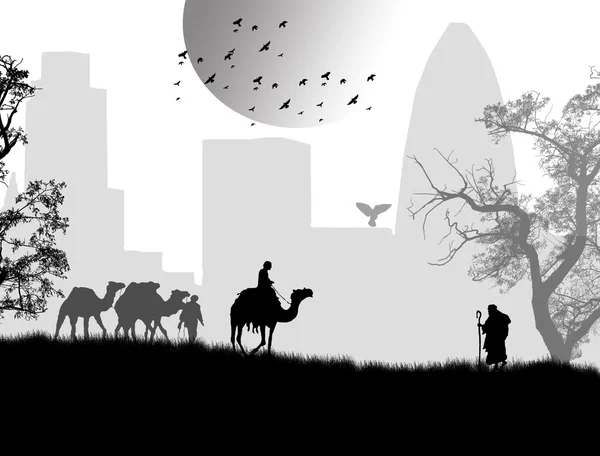 Beduíni s velbloudy — Stockový vektor