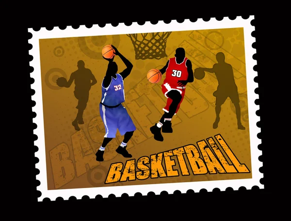 Sello de baloncesto postal — Vector de stock