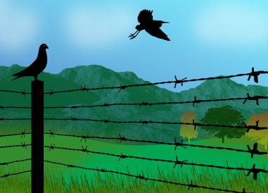 Bird sitting on prison fence clipart