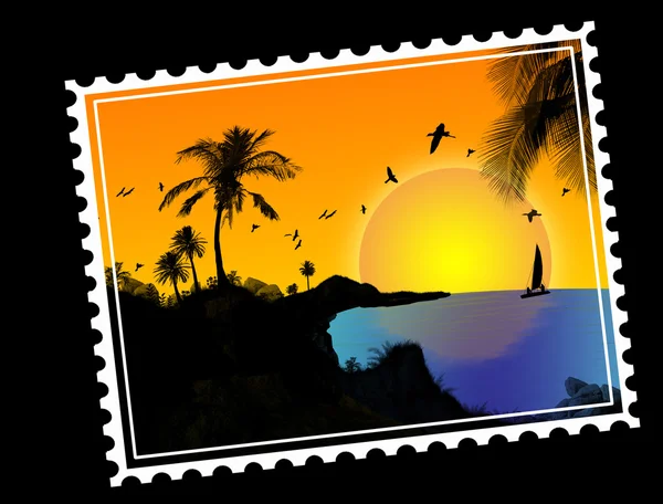 Tropical paradise Postal stamp — Stock Vector