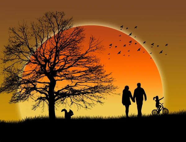 Amoureux au coucher du soleil — Image vectorielle