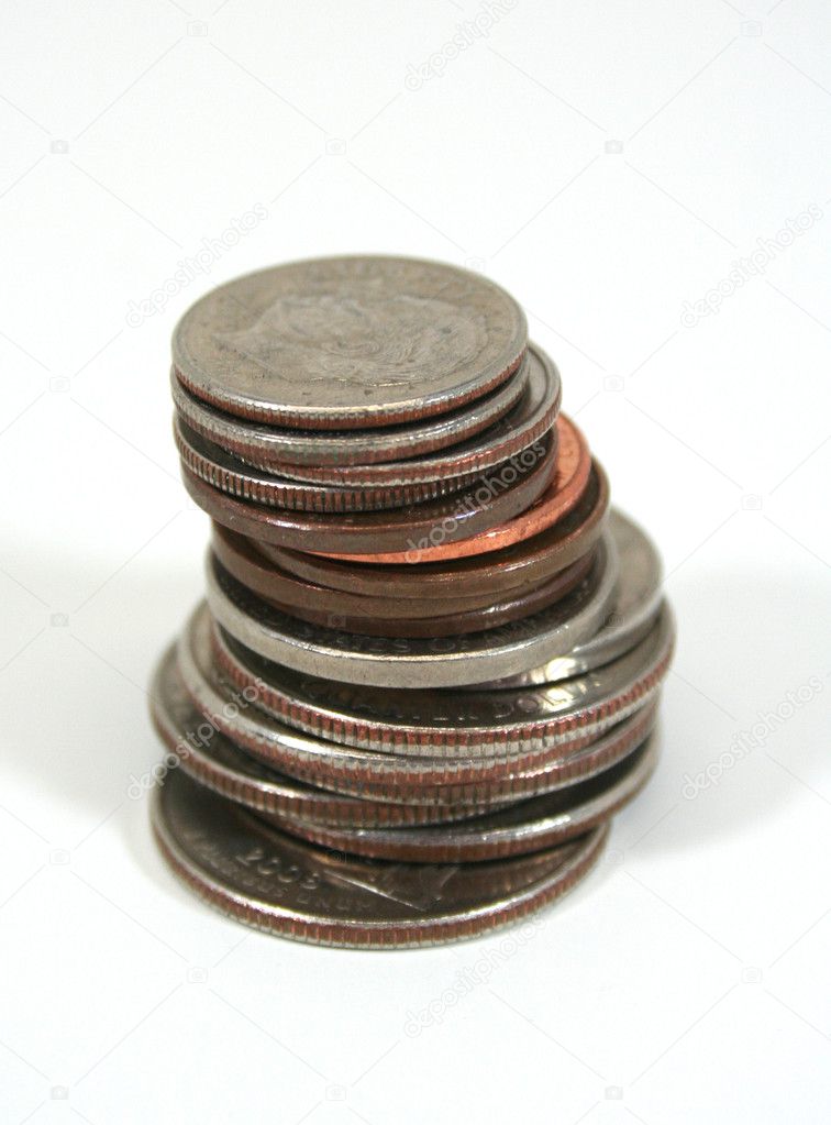 Stack of coins on white