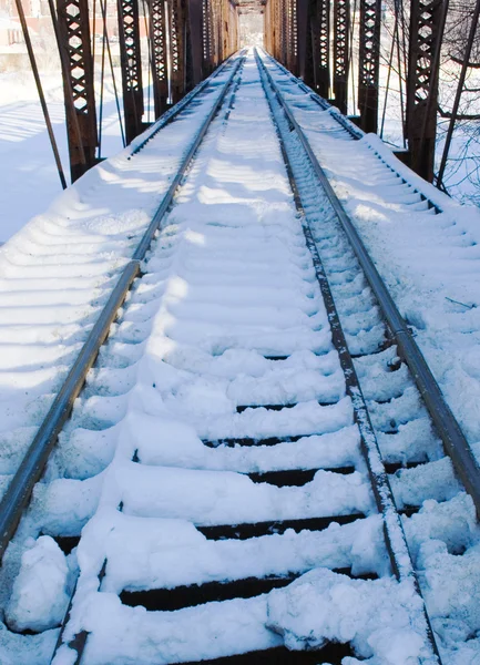 stock image Winter scene of snowy railroad tressle