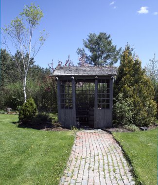 Garden shed brick path clipart