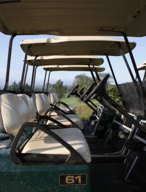 Row of parked golf carts clipart