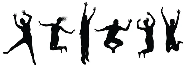 Silhouettes Jumping Dancing — Stock Photo, Image