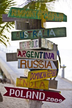 Amusing signpost showing direction of countries from Grand Cayman clipart