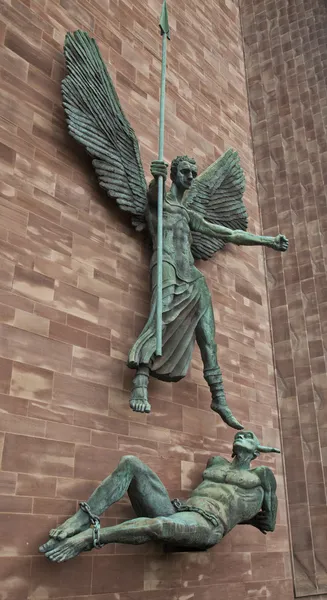 stock image Angel Gabriel banishes Lucifer at Coventry Cathedral in Coventry