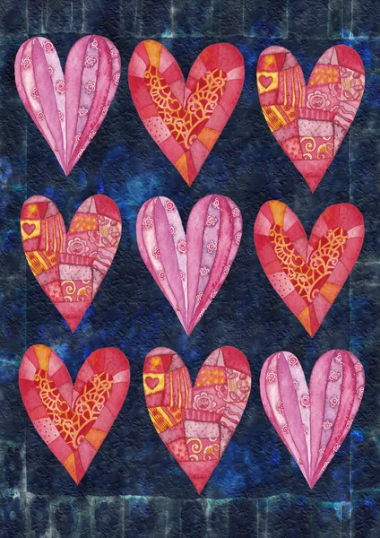 Serca, kartkę z życzeniami na Walentynki — Zdjęcie stockowe