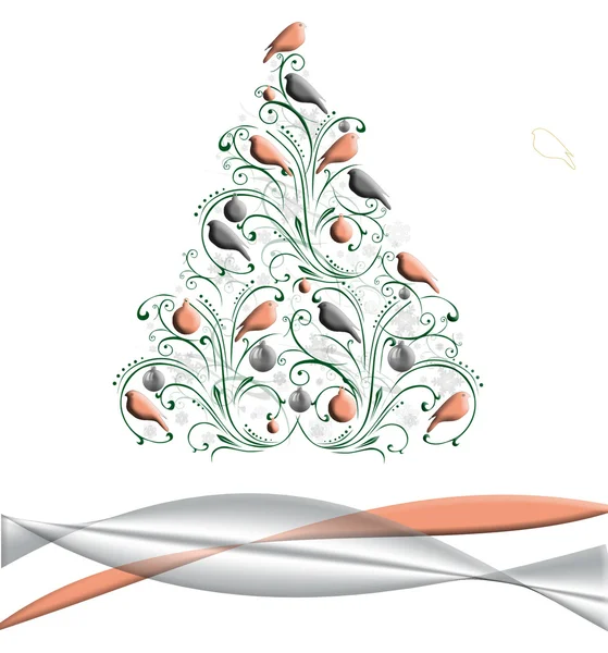 Noel ağacı dekore edilmiş, kuşlar ve topları. — Stok Vektör