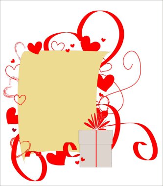 Page with space for text, decorated with red hearts and ribbons. Valentine's Day wallpaper. Wedding backdrop. clipart