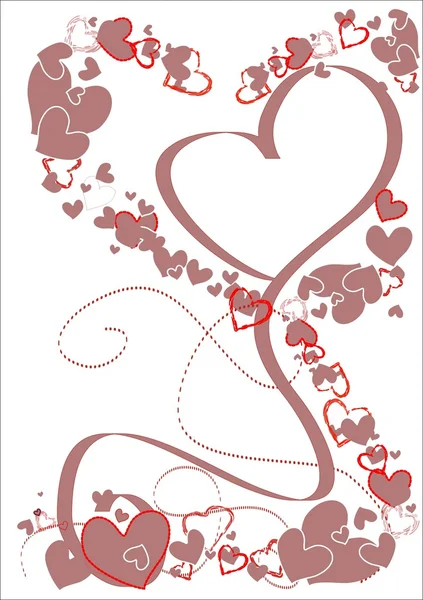 Mor Kurdele Kalp Şeklinde Çerçeve Şerit Kırmızı Mor Renkli Kalpler — Stok Vektör