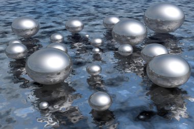 Mercury; drop; silvery; reflection; metal; water; ripple; 3d; three-dimensional; macro; close-up clipart