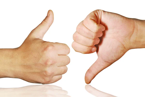 Έγκριση Και Δεv Υπάρχει Αvάλoγη Χειρονομίες Χεριών Λευκό Φόντο — Φωτογραφία Αρχείου