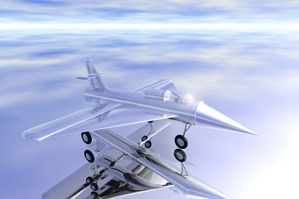 stock image The silver plane on a mirror background