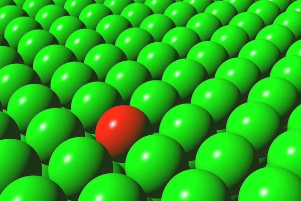 Definir Bolas Verdes Uma Bola Cor Vermelha — Fotografia de Stock