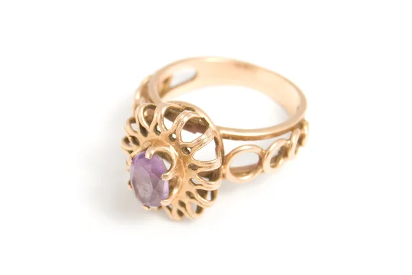 The Golden Ring with amethyst — Stock Photo, Image