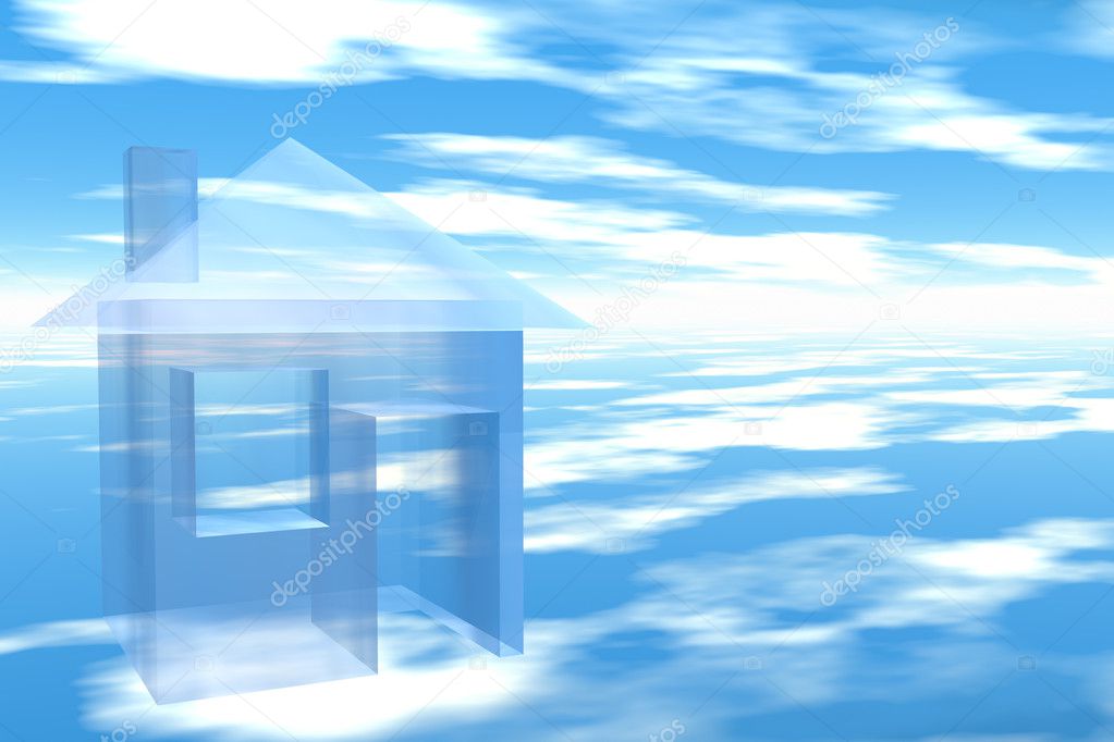 The translucent house is standing on clouds