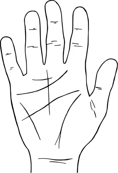 Schwarze Kontur Einer Handfläche Mit Den Auseinanderbewegten Fingern — Stockvektor